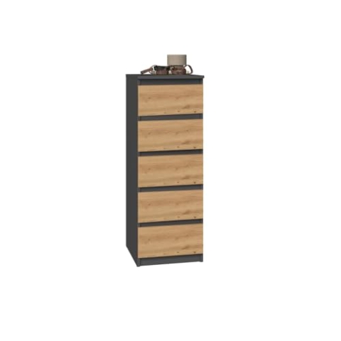 CDF Moderne Kommode Malwa W5 | Farbe: Anthrazit - Eiche Artisan | Schrank für Dokumente, Kleinigkeiten | Ideal für Wohnzimmer, Schlafzimmer, Kinderzimmer, Jugendzimmer und Büro
