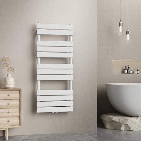 [neu.haus] Handtuchheizkörper Voss Badheizkörper Handtuchwärmer Handtuchtrockner mit Warmwasser Heizgerät mit Lamellen Mittelanschluss Wandmontage 120x50cm Weiß
