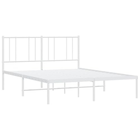 vidaXL Bettgestell, Bettrahmen mit Kopfteil Lattenrost, Metallbett Bett für Schlafzimmer, Doppelbett Gästebett, Metall Weiß 160x200cm