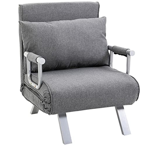 HOMCOM Schlafsofa mit Armlehne 3-in-1 Schlafsessel Gästebett Klappmatratze Klappbett Chaiselongue Multifunktion leinenartiges Polyester Grau 65 x 69 x 80 cm