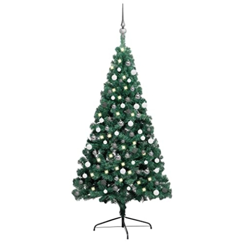 vidaXL Künstlicher Halber Weihnachtsbaum mit LEDs Kugeln Christbaum Tannenbaum Dekobaum Kunstbaum Weihnachten Dekoration Weihnachtsdeko Grün 120cm
