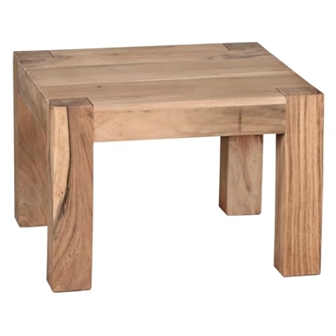 Wohnling Couchtisch Massiv-Holz Akazie 60 cm breit Wohnzimmer-Tisch Design braun Natur Landhaus-Stil Beistelltisch Naturprodukt Wohnzimmermöbel Unikat modern Massivholzmöbel Echtholz quadratisch
