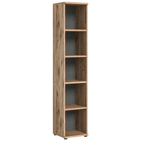 xonox.home Büro Mason X12B8510 Regal Stauraum 5 offene Fächer in Nox Oak Nb. Absetzungen Basalt grau Nb., ca. 40x199x37 cm