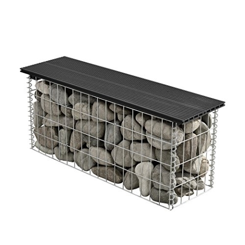 pro.tec WPC Gabionenbank Witterungsbeständig Gartenbank 100x45x30cm Schwarz Gabione Sitzbank Bank