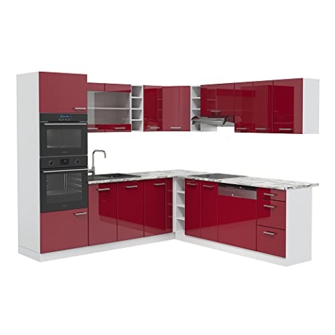 Vicco Eckküche R-Line, Bordeaux Hochglanz/Weiß, 237 x 247 cm ohne Arbeitsplatte