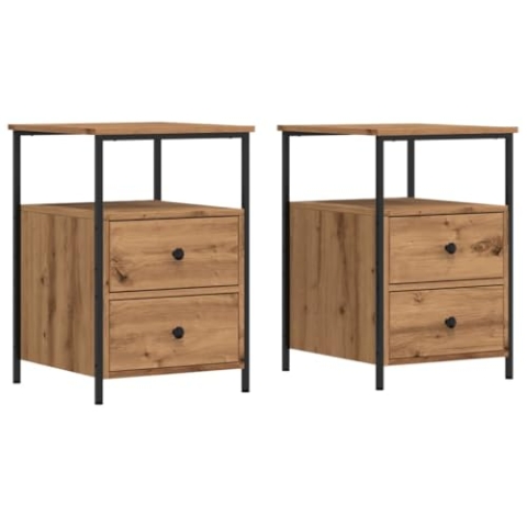vidaXL Nachttisch 2 STK., Nachtschrank mit Stauraum, Nachtkommode für Schlafzimmer, Nachtkonsole Beistelltisch Metallbeine, Artisan-Eiche Holzwerkstoff