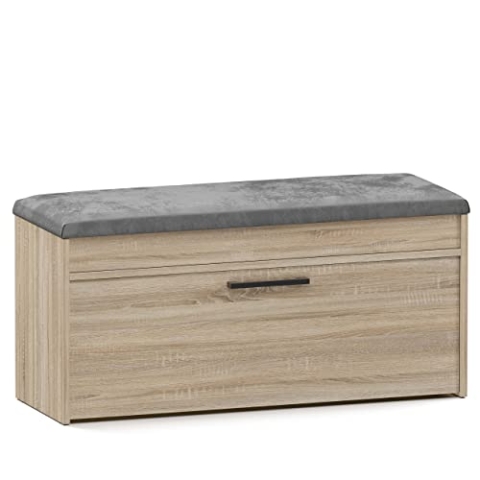 CDF Schuhschrank Parma | Farbe: Eiche Sonoma | Ideal für Diele, Flur, Büro | Schuhaufbewahrung | Bequemer Sitz (Kissen) | Modern | Flügeltür | Lagerung