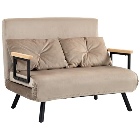 HOMCOM Schlafsofa, Klappbett mit Bettfunktion, Relaxsessel mit Rückenkissen, Polstersofa mit Verstellbarer Rückenlehne, Samtoptik, 102 x 73 x 81 cm, Hellbraun