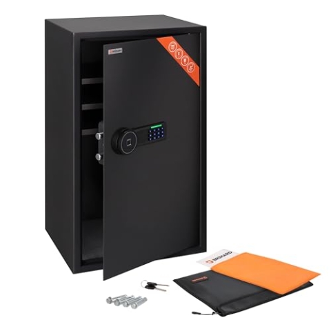 Brihard Business XXL Safe Tresor 73x40x36cm für Zuhause mit Fingerabdruck Sensor inkl. feuerfeste Dokumententasche mit 3 anpassbaren Einlegeböden, Tresor 102L für A4 Dokumente, als Geldversteck & Mehr