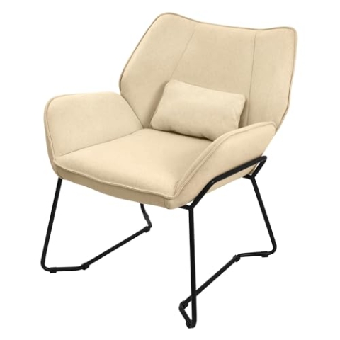 ML-Design Loungesessel Sand, Relaxsessel mit Leinenbezug und schwarzen Metallbeine, Wohnzimmerstuhl mit Armlehne und Rückenlehne, Polsterstuhl mit Kissen, Ohrensessel ergonomisch, Einzelsofa modern
