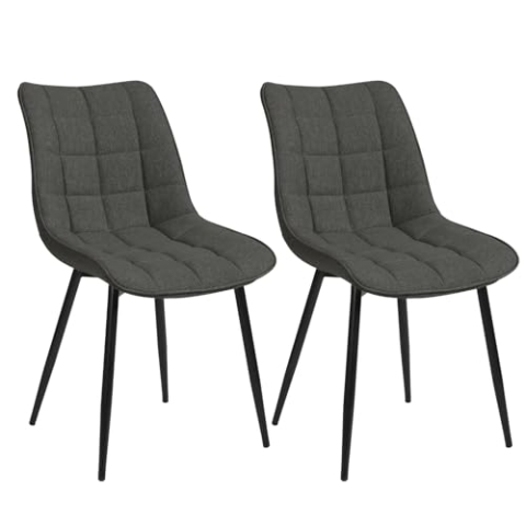 WOLTU Esszimmerstühle 2er Set Küchenstuhl Polsterstuhl Wohnzimmerstuhl Sessel mit Rückenlehne, Sitzfläche aus Leinen, Metallbeine, Dunkelgrau BH206dgr-2