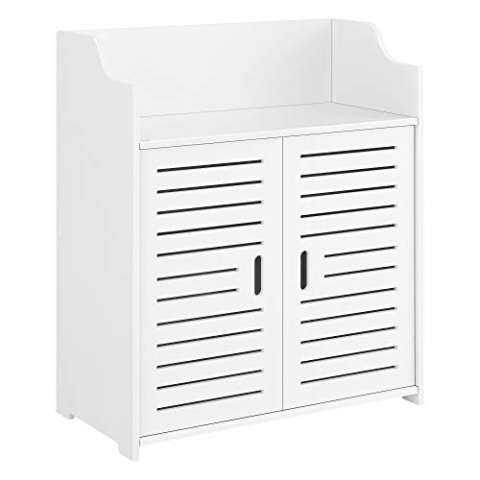 [en.casa] Badezimmerschrank Trosa 72 x 60 x 32 cm Badschrank Wandschrank Ablage Beistellschrank WPC Weiß