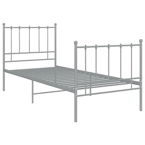 vidaXL Bett Metallbett Schlafzimmerbett Bettgestell Bettrahmen mit Lattenrost Schlafzimmermöbel Einzelbett Schlafzimmer Grau Metall 100x200cm