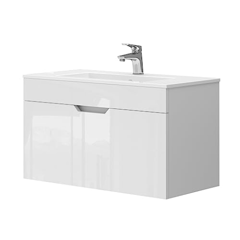 Vicco Badmöbel-Set Stefanie, Weiß Hochglanz, 2 Teile, Unterschrank 80 cm