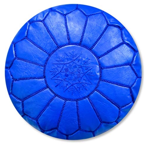 Poufs&Pillows Marokkanischer Echtleder Pouf - Handgefertigt - Gefüllt Geliefert - Ottoman, Sitzsack, Fußhocker, Puff (Blau)