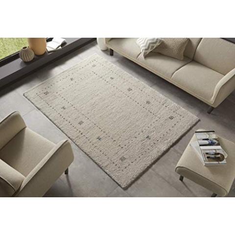 Mint Rugs Nomadic Teppich Hochflor Wohnzimmer-Teppich Weich Flauschig Langflor Shaggy Flokati Boho Ethno-Design für Kinderzimmer Schlafzimmer Küche Flur Creme 200x290 cm