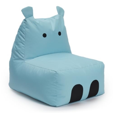 Lumaland Kindersitzsack Hippo | Sitzsack Tier Familie für Kinder | Wasserabweisender Bean Bag für Indoor & Outdoor | Pflegeleichtes Material | 80 x 70 x 65 cm & 2,9 kg leicht [Türkis]