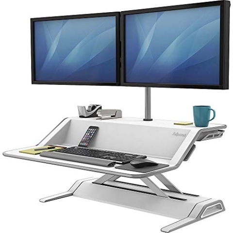 Fellowes Sitz-Steh Desktop Aufsatz Lotus - REGT zu mehr Bewegung bei der Schreibtischarbeit an - mit 22 Höheneinstellungen und Kabelmanagement - ergonomisch - weiß - 1 Stück