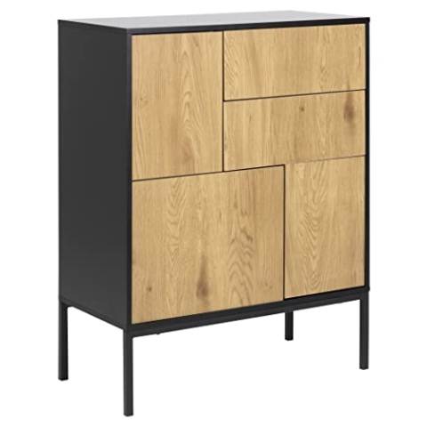 AC Design Furniture Jörn industrielles Sideboard, geräumige Aufbewahrung, Büro- und Wohnzimmermöbel, Wildeiche-Optik/schwarz, Holz/Metall, H: 103 x B: 40 X L: 80 cm, 1 Stück