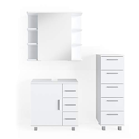 Vicco Badmöbel-Set Ilias, Badezimmerschrank-Set, Weiß, 3 Teile, mit Midischrank