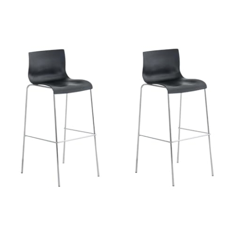 CLP 2er Set Barhocker Hover Mit Kunststoffsitz I Barstuhl Mit Robustem Metallgestell I, Farbe:schwarz, Gestell Farbe:Chrom