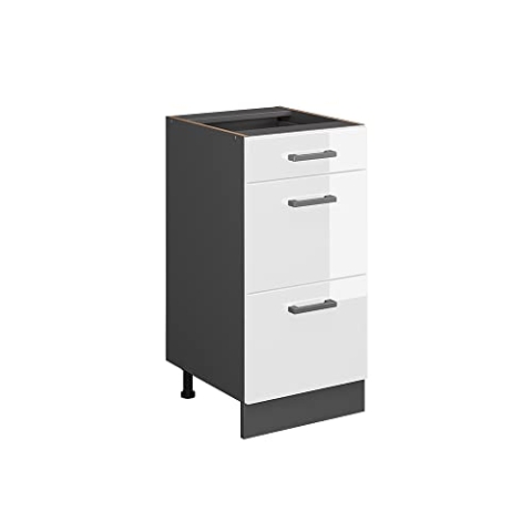 Vicco Küchenunterschrank R-Line, Weiß Hochglanz/Anthrazit, 40 cm mit Schubladen, ohne Arbeitsplatte