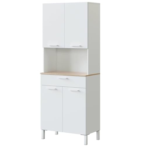 Habitdesign Küchenschrank, Sideboard, Sideboard, 4 Türen + 1 Schublade und Innenregal, Arktis-Weiß und kanadische Eiche, Maße: 72 cm (Breite) x 186 cm (Höhe) x 40 cm (Tiefe)