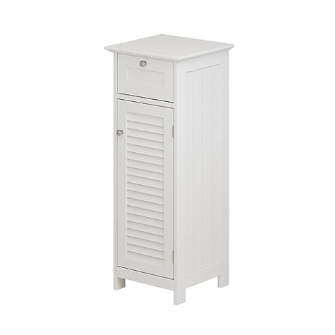 Vicco Midischrank Riad, Badmöbel, Weiß, 32 x 87 cm mit Tür und Schublade