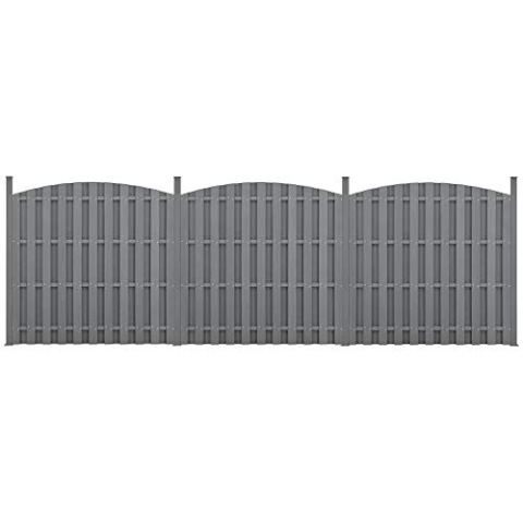 neu.holz WPC Gartenzaun mit Rundbogen und Pfosten 185x562cm Grau Sichtschutz Windschutz Lamellenzaun Zaun