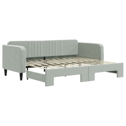 vidaXL Tagesbett, Sofabett Ausziehbar, Gästebett Schlafsofa für Schlafzimmer Wohnzimmer, Ausziehbett Sofa Bettsofa, Modernes Design, Hellgrau 90x200cm Samt