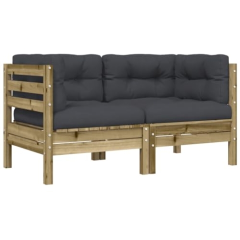 vidaXL Garten Ecksofa 2 STK., Modular Sofa mit Kissen, Gartensofa Gartensessel mit Lattenrost, Lounge Sessel Gartenmöbel, Kiefernholz Imprägniert