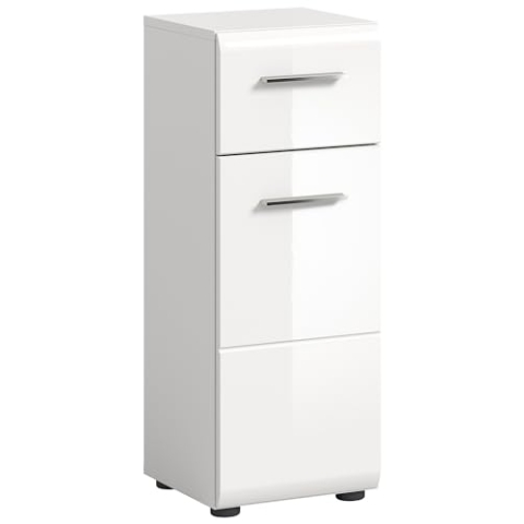 xonox.home Badezimmer Ice Kommode Schrank Standschrank schmaler Badezimmerschrank Badschrank schmal in weiß Hochglanz tiefzieh, ca.30x80x30 cm