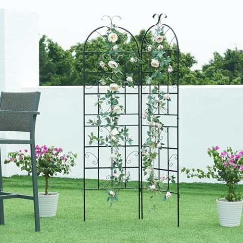 casa.pro Rankgitter Barrea 2er Set Rankhilfe zum Stecken Metall Schwarz 180 cm hoch Garten Spalier für Kletterpflanzen freistehend Blumengitter