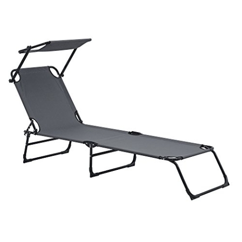 casa.pro Sonnenliege Lomeda Liegestuhl klappbar Relaxliege Strandliege bis 110 kg 187 x 53 x 27 cm Gartenliege mit Sonnenschutz Rückenlehne verstellbar Stahlgestell Dunkelgrau