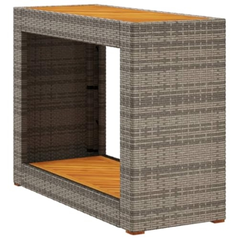 vidaXL Garten Beistelltisch, Outdoor Tisch mit Holzplatte, Gartentisch mit Stahlrahmen, Terrassentisch Couchtisch Gartenmöbel, Grau Poly Rattan