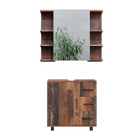 Vicco Badmöbel-Set Ilias, Badezimmerschrank-Set, Eiche rustikal, 2 Teile
