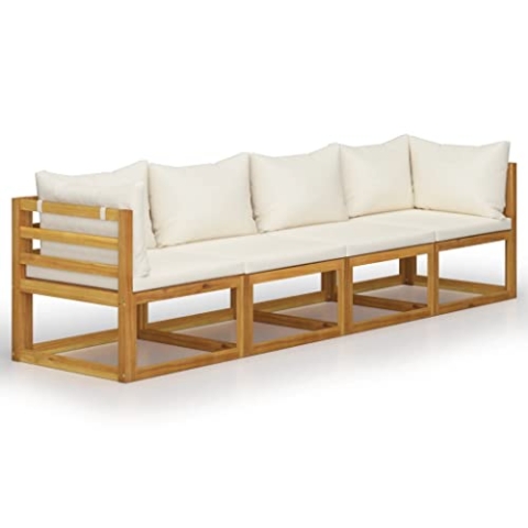 vidaXL Akazienholz Massiv Gartensofa 4-Sitzer mit Auflagen Creme Sofa Lounge Couch Sitzgruppe Ecksofa Mittelsofa Gartenmöbel Sitzgarnitur Gartenset