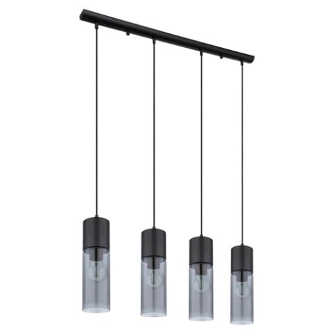 Pendelleuchte - Grau - Schwarz matt - Metall - Rauchglas - 4-flammig - 80 x 156 cm