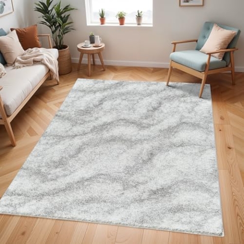 Livabliss Dili Shaggy Berber Teppich - Flauschiger Langflor Hochflor für Wohnzimmer, Esszimmer, Schlafzimmer - Groß 160x220 cm, Creme, Dunkelgrau