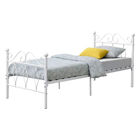[en.casa] Metallbett 90x200 cm Einzelbett mit Kopf-und Fußteil Bettgestell Gästebett Metallgestell mit Lattenrost bis 200kg Weiß