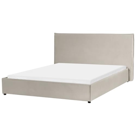 Beliani Polsterbett Samtstoff beige/Taupe 160 x 200 cm mit hohem Kopfteil Lavaur
