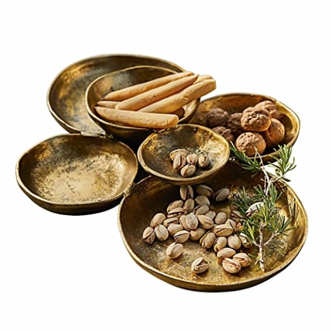 Loberon Schale Andris, typische Oberflächenstruktur, sechs fest verbundenen Schälchen, orientalische Anmutung, Dekoration, Deko-Objekt, Aluminiumguss, antikgold