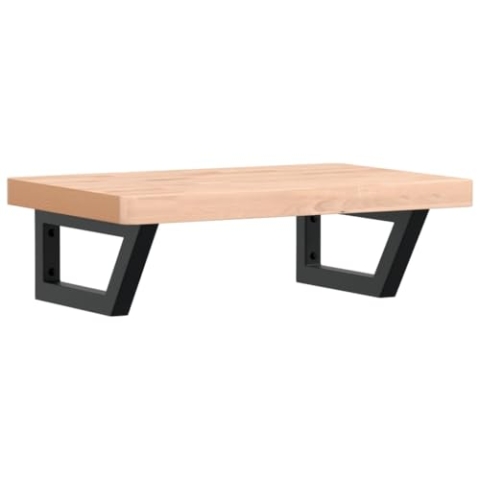 vidaXL Waschtischplatte mit Halterung, Holzplatte Waschtischkonsole Wandmontage, Waschbeckenplatte Wandkonsole Wandregal, Stahl Massivholz Buche