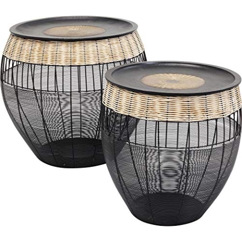 Kare Design Beistelltisch African Drums 2er Set, Rund, Modernes Tischset, Kaffeetisch, Nachttisch, Schwarz/Braun, Wohnzimmer, Sofatisch,Schlafzimmer 48x46x46 cm (H/B/T)
