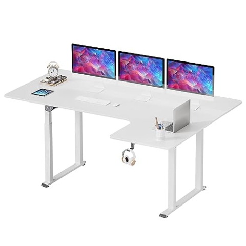 Dripex Schreibtisch höhenverstellbar elektrisch 180x110cm, L-förmiger höhenverstellbar mit Dual Motor, Eckschreibtisch Standing Desk mit 4 Beinen für Super Stabilität, Spleißbrett, weiß