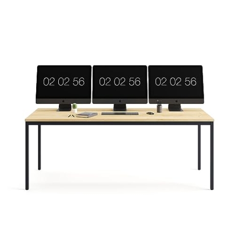 furni24 Schreibtisch-Stahl 180x80x75cm, Eiche, TÜV/GS-Einfache Montage, Arbeitstisch, Bürotisch, Küchentisch, Esstisch, Druckertisch Büro-Möbel Arbeitszimmer Computertisch Gaming-Tisch Mehrzwecktisch