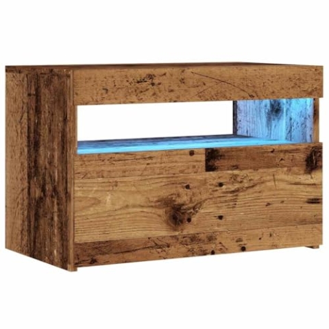 vidaXL TV Schrank, Fernsehtisch mit Stauraum LED-Leuchten, Lowboard für Fernseher, Fernsehschrank für Wohnzimmer, Altholz-Optik Holzwerkstoff