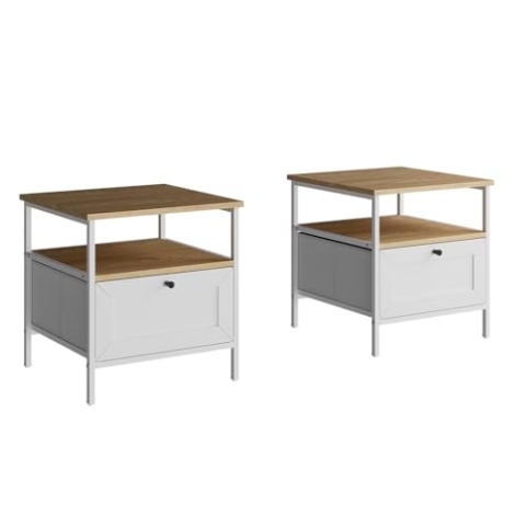 Vicco Nachttisch Lunis, Nachtkommode, Weiß, 45 x 47 cm 2er Set