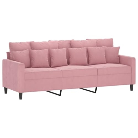 vidaXL Sofa 3-Sitzer, Loungesofa Couch mit Armlehnen Rückenkissen, Wohnzimmersofa Designsofa mit Metallgestell, Sitzmöbel Dreisitzer, Rosa Samt