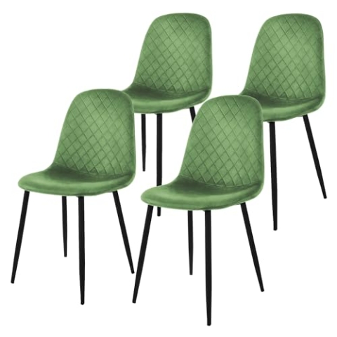 ML-Design Esszimmerstühle 4er Set, Salbei, Küchenstuhl mit Samtbezug, Wohnzimmerstuhl mit Rückenlehne, Polsterstuhl mit Metallbeinen, Ergonomischer Stuhl für Esstisch, Esszimmerstuhl Scandinavian